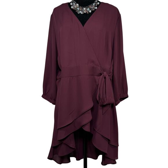 Torrid Burgundy Ruffle Wrap Tunic Top 1X NWT Layered Hem Holiday Party - Picture 2 of 6